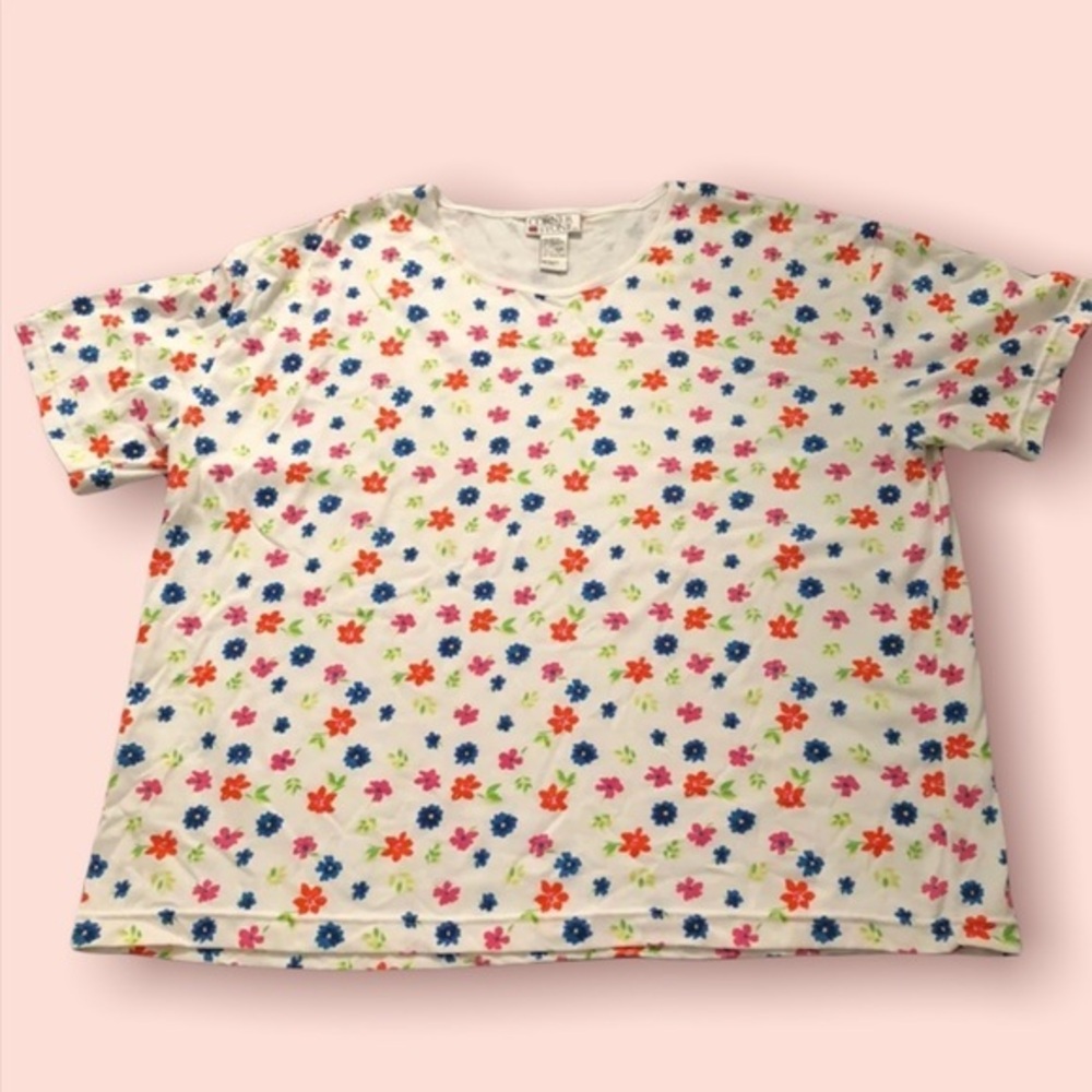 Corner Stone Top Women’s  Size 20W/40‎ White Floral Pull Over Short Sleeve